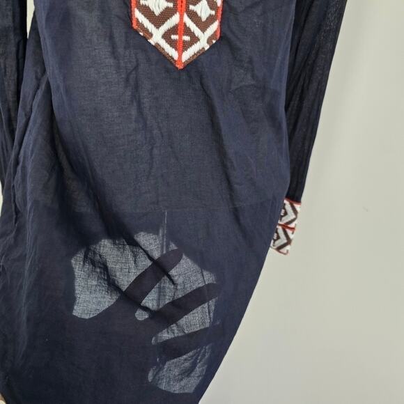 Tory Burch Navy V-Neck Long Sleeves Sheer Tunic Top Sz 4 (669) - Picture 2 of 7